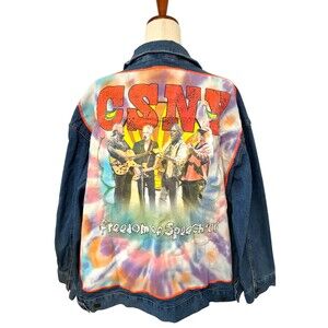 CROSBY STILLS NASH YOUNG Denim Jacket WOMEN'S 2X Upcycled Patchwork CSNY 06 Tour